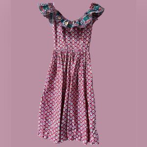 Vintage 70s prairie maxi dress with ruffle off the shoulder detail